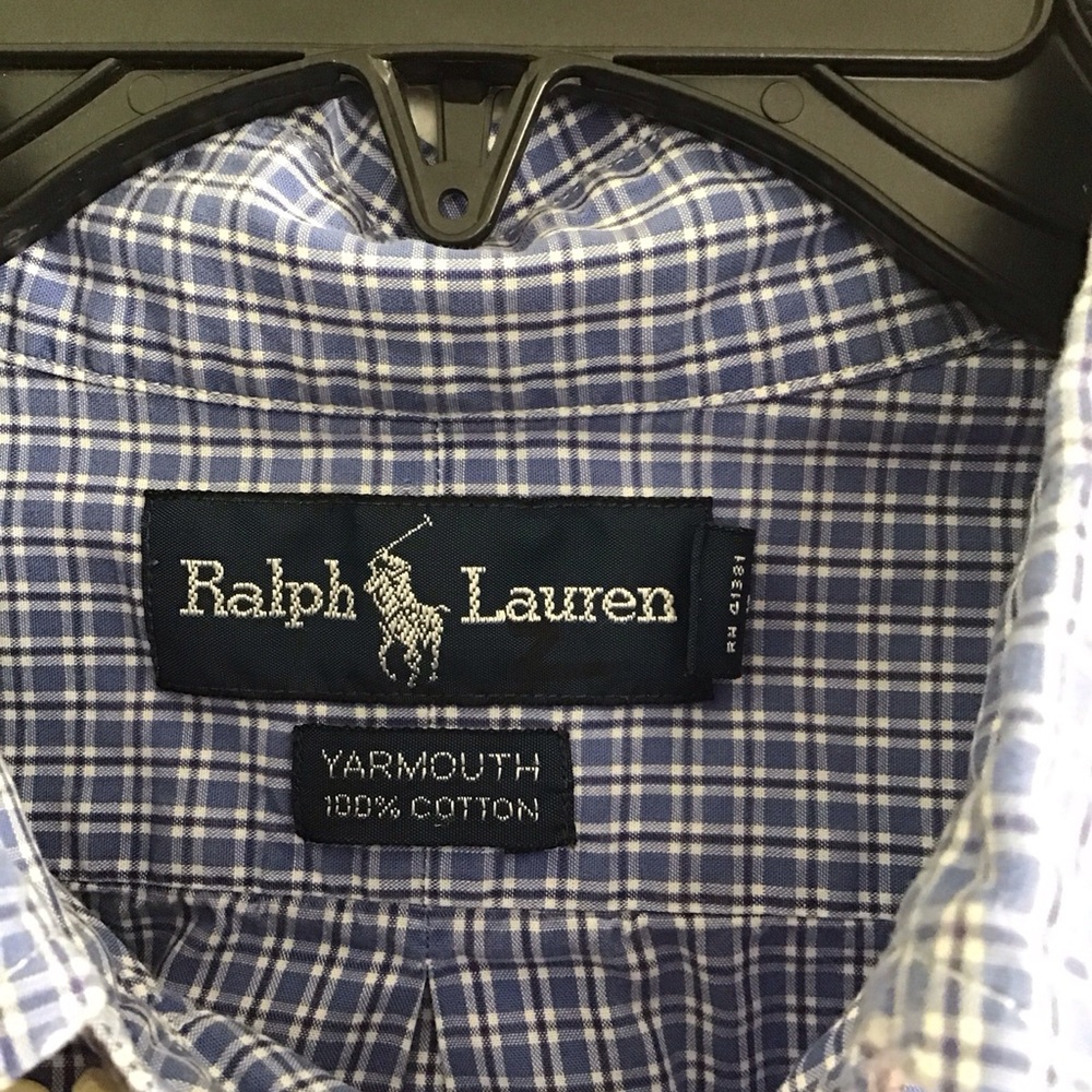 Ralph Lauren men’s Button Down Dress Custom Fit Shirt Blue Checked 16 Polo 34/35 - Picture 3 of 7